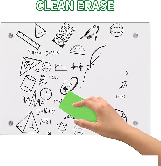 iCAGY Acrylic Dry Erase White Board for Wall - Small Wall-Mounted Whiteboard for Office Home and Kids - Sleek Design, Easy Installation, Rounded Corner, 12" x 16", White