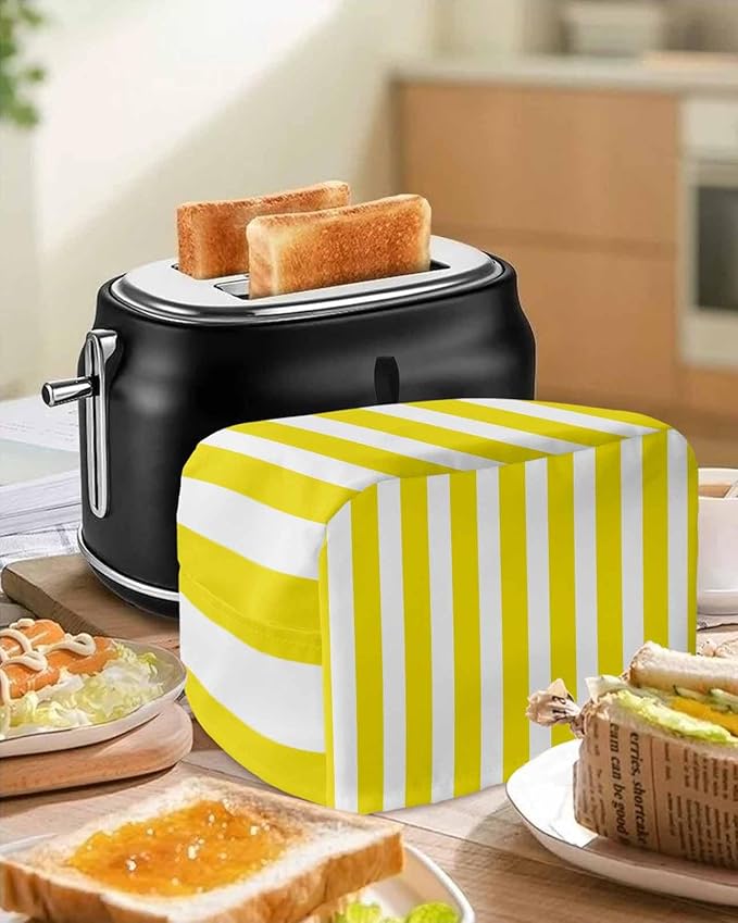 Toaster Cover 4 Slice Yellow Stripes Toaster Oven Cover with Pockets Vertical Striped Dustproof Bakeware Protector Small Kitchen Appliance Dust Covers and Fingerprint Protection for Women