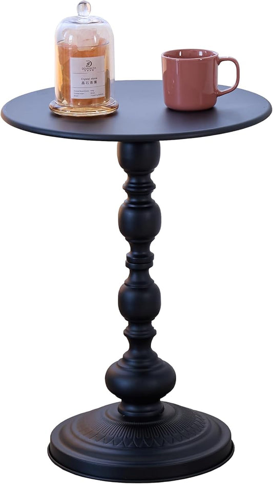 Elegant Vintage Round Side Table with Roman Columns - Sturdy Metal Design, Perfect as a Coffee, End, Tea, or Leisure Table for Living Room and Bedroom Decor, (Black 1 Pack)