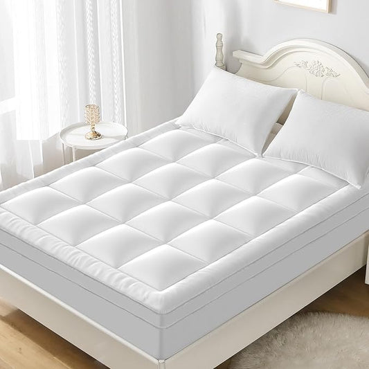 YUGYVOB California King Mattress Topper - 800GSM Extra Thick Cooling & Breathable Mattress Pad with Deep Pocket 8"-21" & Soft Down Alternative Filling, White