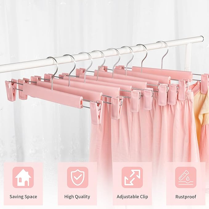 Skirt Hangers，Pants Hangers with Clips，360 ° Swivel Hooks Space Saving Hangersfor Pants, Skirts, Clothes, Jeans (30 Pack, Pink)