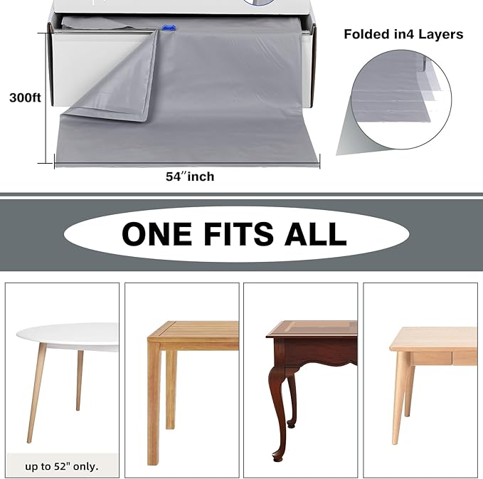 Craft And Party, 54 in x 300 feet Plastic Table Cover Roll for Party, Banquet, Picnic, Kids Activities for Any Size and Shape Table (Silver, 54" x 300ft)