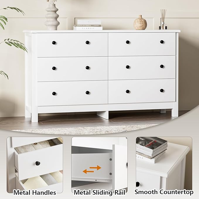 White Dresser for Bedroom, Dressers & Chests of Drawers with Large Drawer, Wooden Double Dresser for Bedroom, Closet