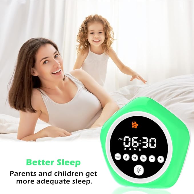 Kids Alarm Clock, Ok to Wake Clock for Kids, Toddler Sleep Training Alarm Clock with Red Green Light, Teaches Time Management & Bedtime Routine, Perfect Clock Gift for Kids