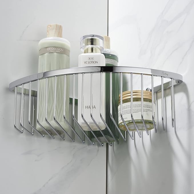 Corner Shower Caddy Organizer, SUS304 Stainless Steel Heavy Duty Rust-Proof Shelf Organizer, Wall Mounted Storage Rack for Bathroom, Brushed Chrome