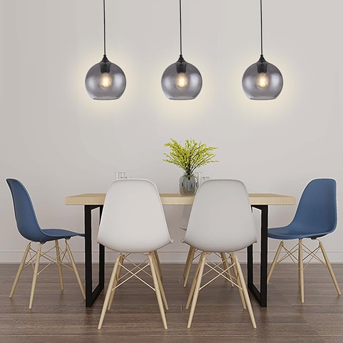 Gray Glass Pendant Lights Kitchen Island Lighting Globe Pendant Light Fixtures Modern Pendant Lighting for Kitchen Island Bedroom Living Dining Room Light Fixture-7.8in