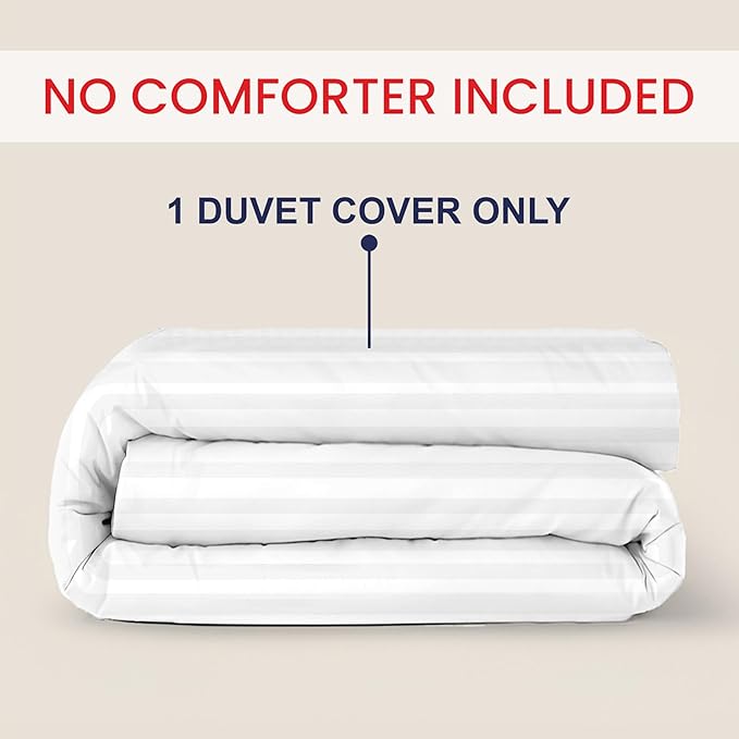 Kotton Culture 1 Pc Twin Size Duvet Cover Only -100% Egyptian Cotton Sateen 600 TC Ultra Soft Premium Durable Comforter Cover Zipper Closure & Corner Ties (Striped White, Twin/Twin XL 68" X 90")