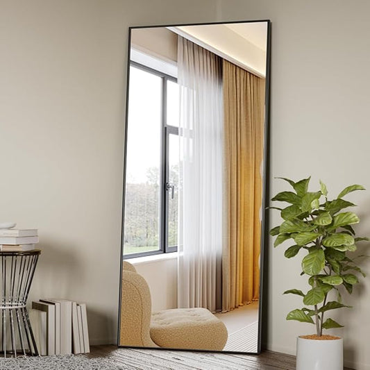 Koonmi Large Mirrors, 71"x26" Full Length Mirror with Stand, Full Body Mirror with Aluminum Alloy Frame, Hanging or Leaning Against Wall Floor Standing Mirrors for Bedroom Living Room, Black
