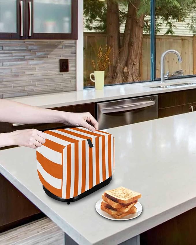 Toaster Cover 2 Slice Orange Stripes Toaster Oven Cover with Pockets Vertical Striped Dustproof Bakeware Protector Small Kitchen Appliance Dust Covers and Fingerprint Protection for Women