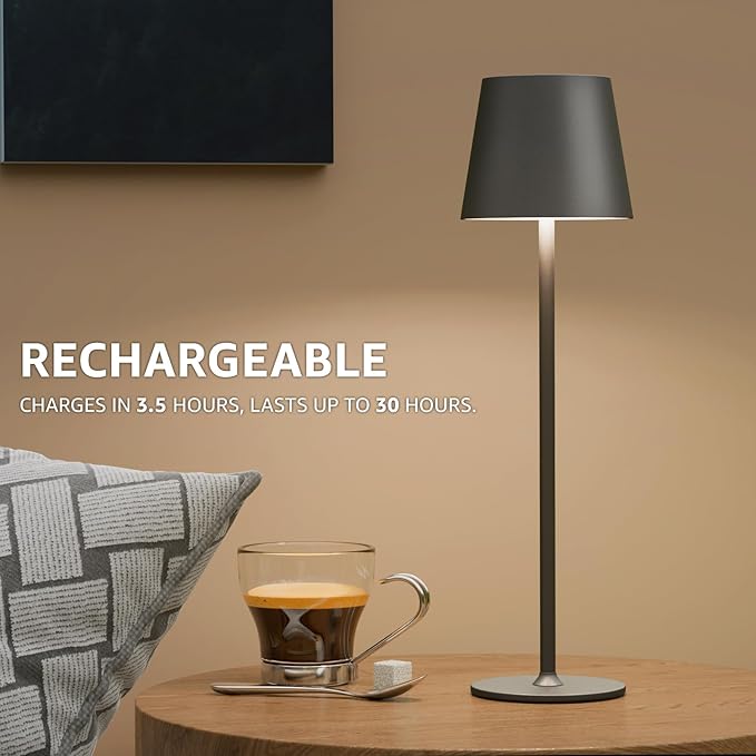 uuffoo 2 Pack Rechargeable Table Lamp Battery Operated Cordless Table Lamps with 3 Colors Stepless Dimming, Desk Night Light for Restaurant, Patio, Bedroom, Bar (Black)