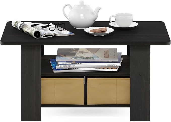 Furinno Andrey Coffee Table with Bin Drawer, Dark Espresso/Brown