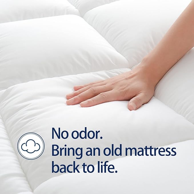 Mattress Topper Super Queen for Back Pain, Extra Thick Mattress Pad Cover, Plush Pillow Top, Deep Elastic Pocket, White