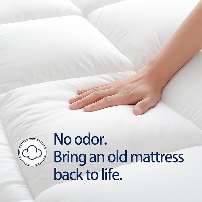 Mattress Topper Twin XL for Back Pain, Extra Thick Mattress Pad Cover, Plush Pillow Top, Deep Elastic Pocket, White