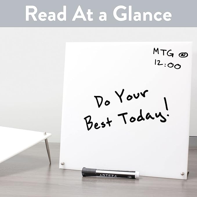Desk Dry Erase Board with Erasable Marker | White, Black, Clear Acrylic Whiteboard Surface | Angled Writing Tablet | Personal Organizer with Daily Schedules | Weekly to-Do Lists (White - 12x16)