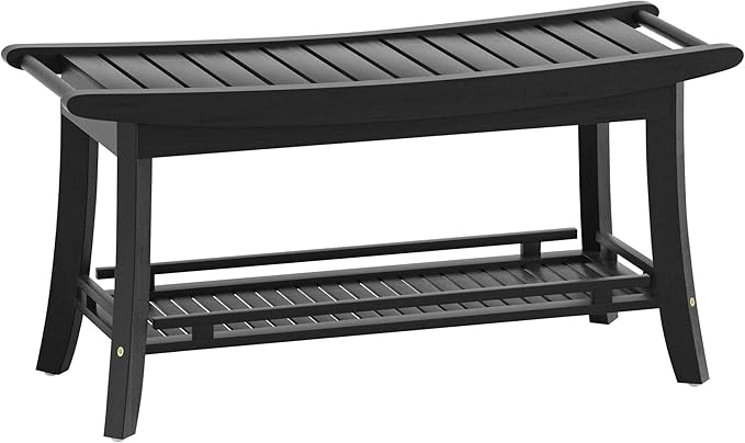 Bamboo Entryway Storage Bench with Shelves Shoe Rack Bench Seat Organizer for Porch Bedroom Bathroom Balcony 39 x 13 x 19.2 Inches Black