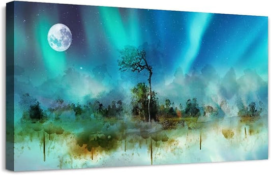 MHARTK66 Canvas Wall Art For Living Room Large Wall Decoration For Bedroom Wall Decor Office Abstract Auroral Scenery Wall Paintings Framed Prints Pictures Artwork Hotel Room Home Decor 20x40 In