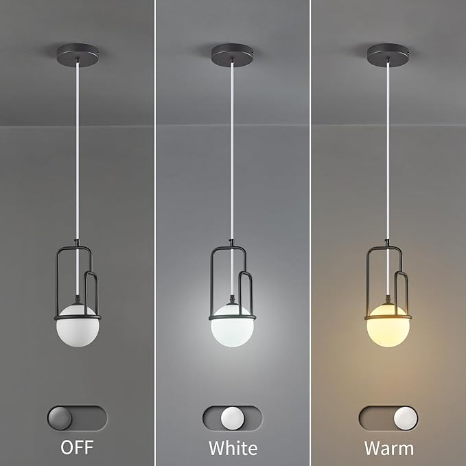 5 Inch Modern Black Pendant Light Globe Pendant Light Fixture Mid Century Pendant Lighting for Kitchen Island Dining Room Living Room Bedroom(3 Pack)