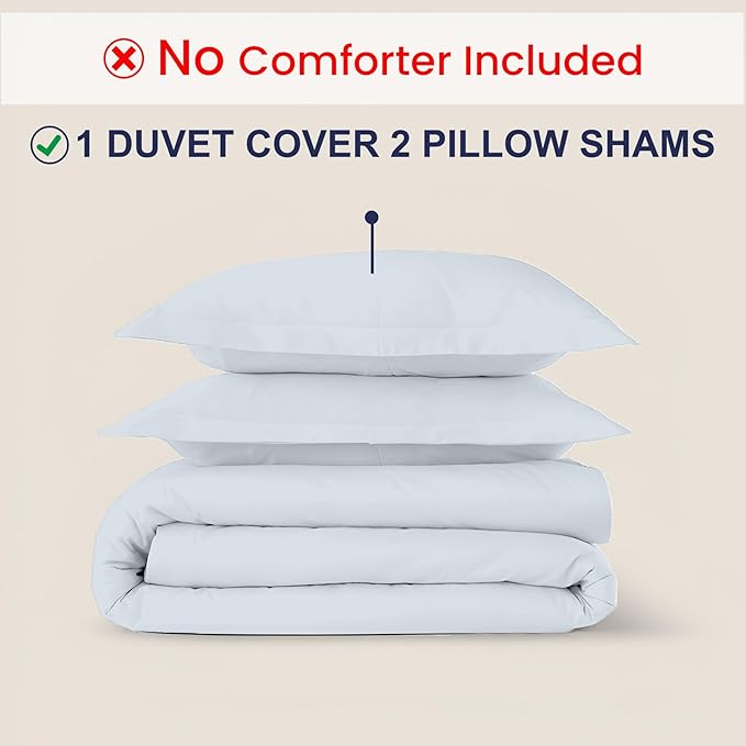Kotton Culture 3 Pc King Size Duvet Cover Set- 100% Egyptian Cotton Sateen 600 Thread Count Ultra Soft Premium Durable Comforter Cover Zipper Closure & Corner Ties (Blue Sky, King 102"x94")