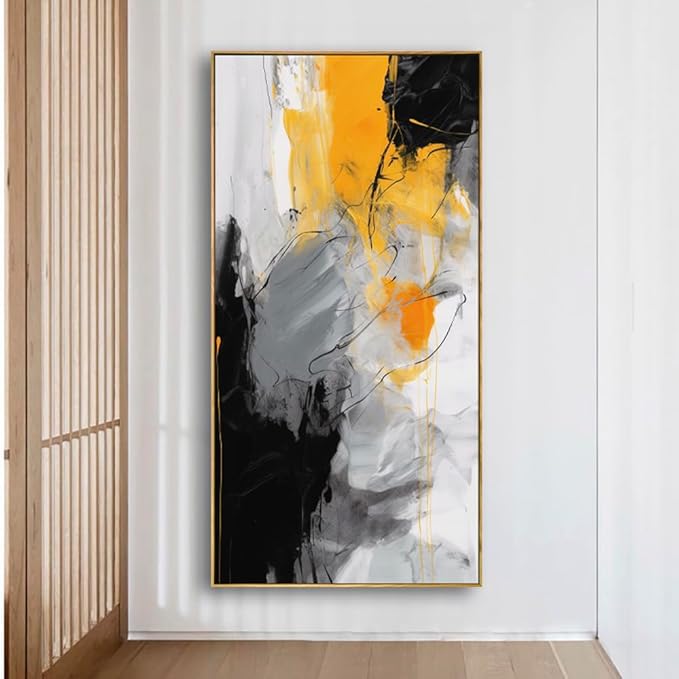 Wall Art Large Modern Abstract Artwork Black Yellow Canvas Painting for Living Room Bedroom Office Home Decor 24"x48" with Framed…