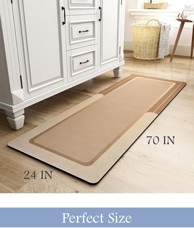 MontVoo-Bath Mat Rug Long Non Slip Super Absorbent Bathroom Runner Stain Resistant Quick Dry Thin Bathroom Mat Fit Under Door-24"x70",Brown