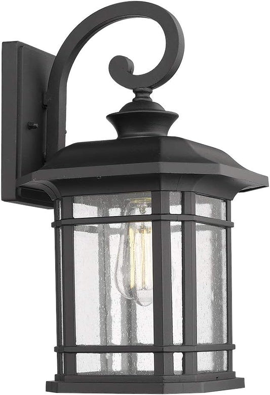 Emliviar Outdoor Wall Lights for House, 1-Light Exterior Wall Sconce Black Finish with Clear Seeded Glass, 17" Height, 22021M