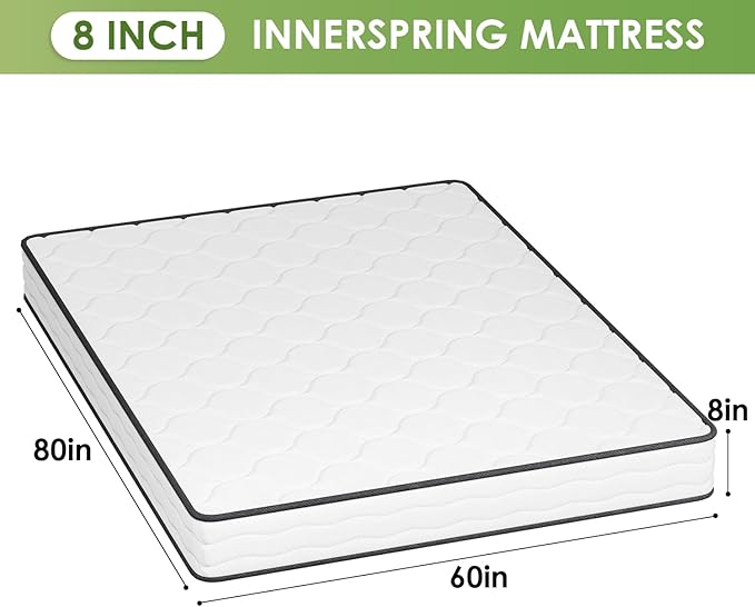 PayLessHere 8 Inch Mattress Medium Firm Spring Cool Sleep Pressure Relief Queen Size in a Box Fiberglass Free CertiPUR-US Certified Breathable Foams Mattress