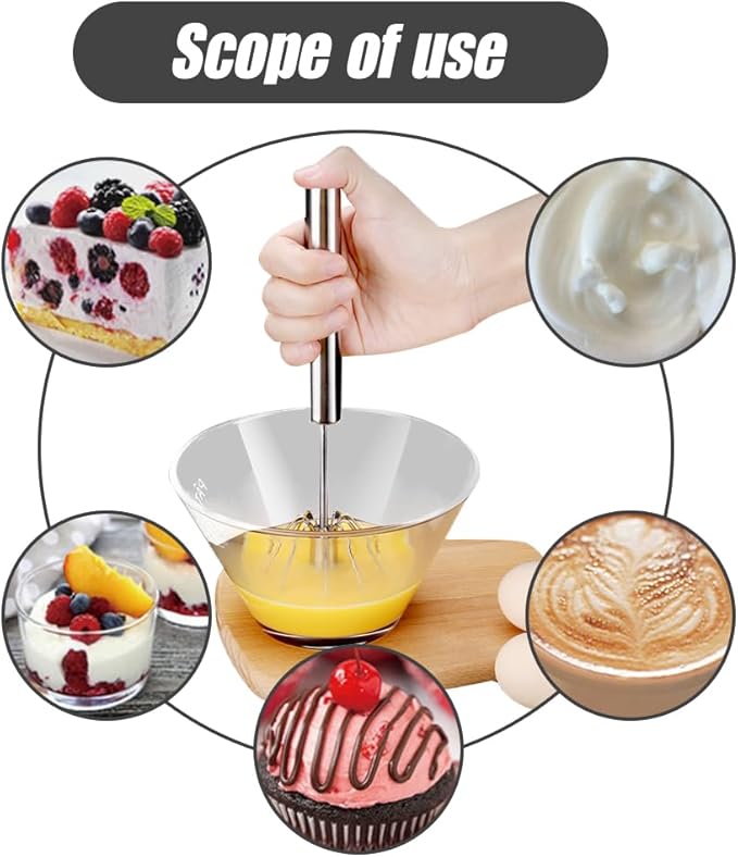 2025 Upgrade Stainless Steel Egg Whisk, Semi-Automatic Hand Push Mixer Stirrer Whisk Blender, Stainless Steel Whisks Blender for Blending, Beating & Stirring (14inch)