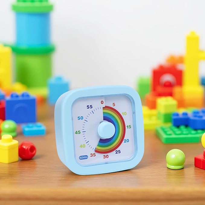 60 Minute Visual Timer for Kids and Adults, Square Countdown Timer with Rainbow Pattern, Desk Timer Kids Time Kitchen Timer Management Tools for Classroom Office Home, Blue