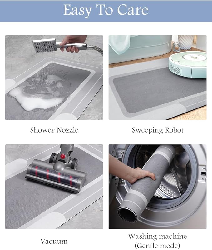 MontVoo Bath Mat - Long Bathroom Runner Non Slip Super Absorbent Stain Resistant Quick Dry Thin Bath Mat 17"x70" Grey