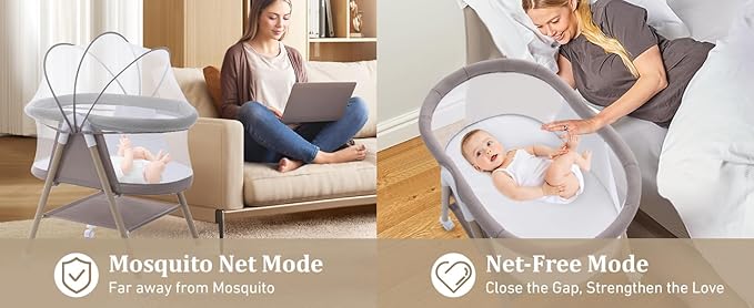 Baby bassinets,3 in1 Baby Crib, Sturdy, Portable & Easy to Assemble,Mosquito net and Portable Bag Included. (Khaki)
