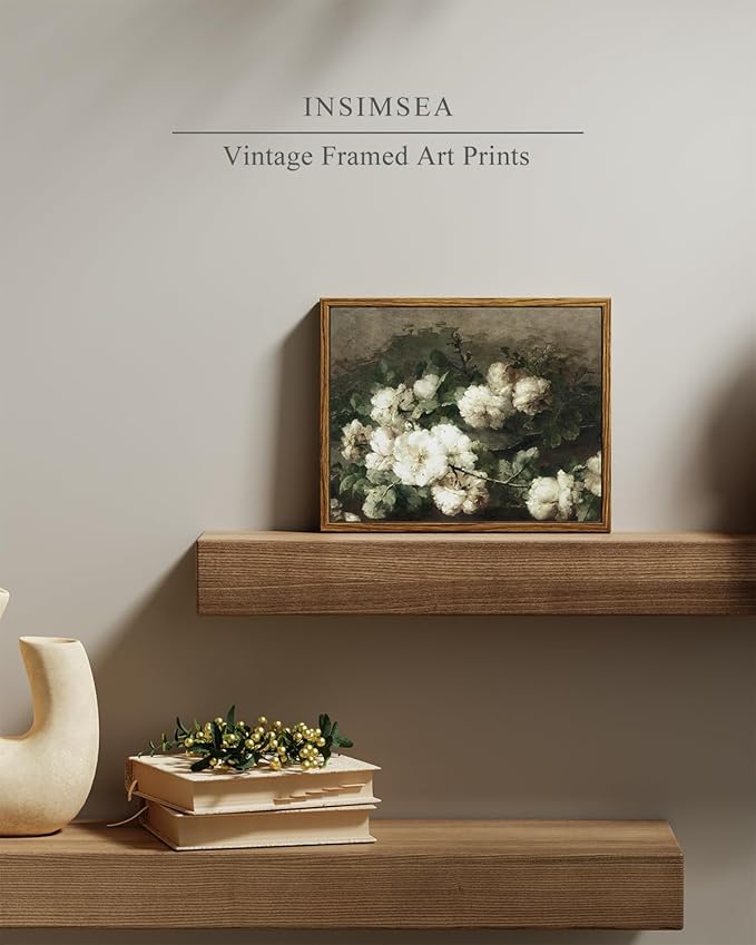 InSimSea Framed Canvas Wall Art, Vintage Flower Pictures For Bedroom, Living Room, Bathroom Desk, Office Decor, 20x25cm(7.9x9.8in) Samll for