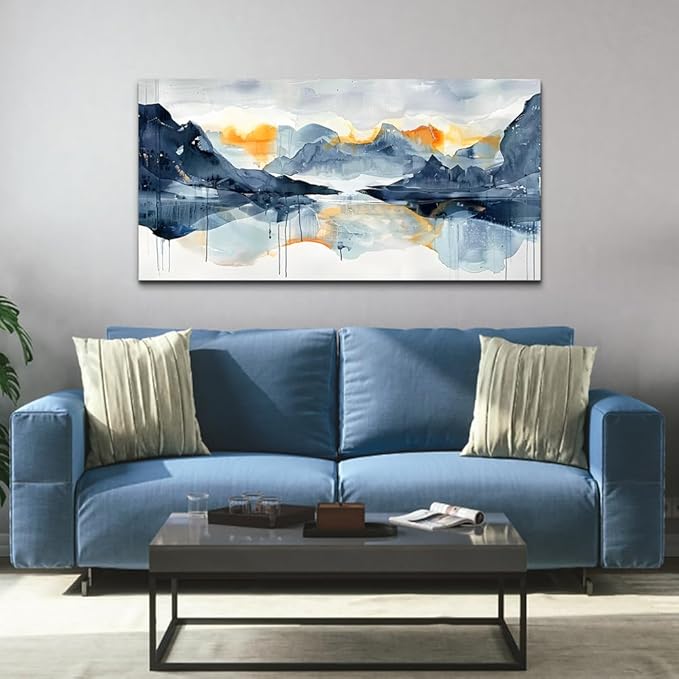 FUHAIHUA Canvas Wall Art For Living Room Framed Home Decorations For Bedroom Aesthetic Office Wall Decor Abstract Pictures Artwork Watercolor Ink Painting Contemporary 20x40 In