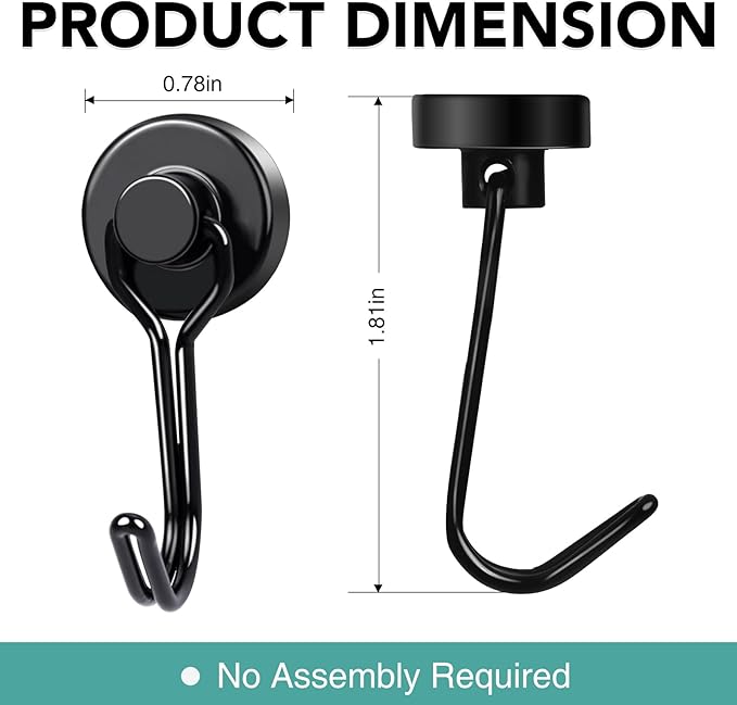 MIKEDE Strong Magnetic Hooks, 40LBS Black Swivel Swing Magnetic Hooks Heavy Duty, Rare Earth Magnets with Hooks for Fridge, Magnetic Grill Hooks for Cruise Cabins, Hanging, Kitchen - 28 Pack