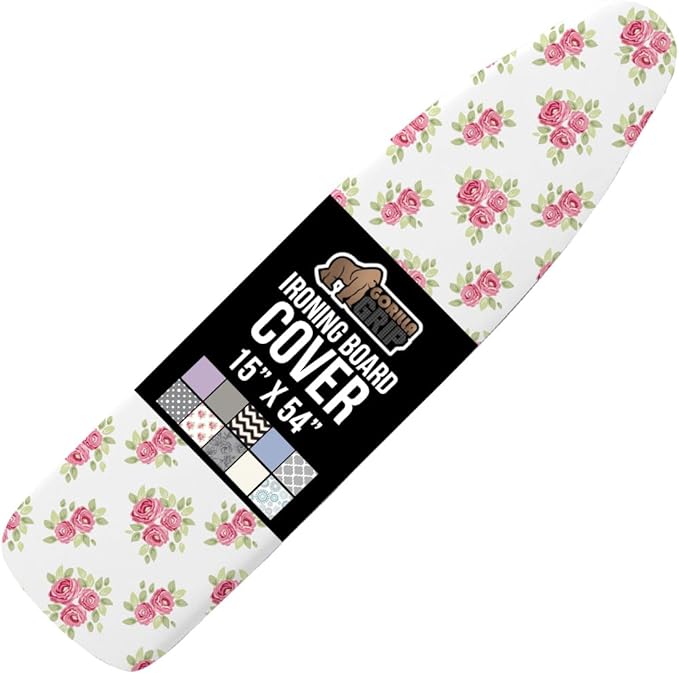 The Original GORILLA GRIP Ironing Board Cover and Pad, Silicone Coating, Thick Scorch Resistant Padding, Heavy Duty Iron Covers Standard Boards, Hook and Loop Fastener Strap, Pink Floral, 15x54