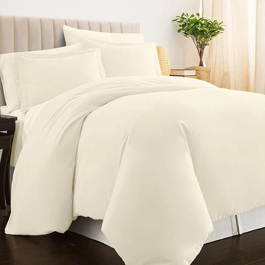 Pizuna Pure 100% Cotton King Duvet Cover Set, Luxurious 400 Thread Count Long Staple Cotton Sateen Weave with Button Closure (Combed Ivory Cotton Duvet Cover King)