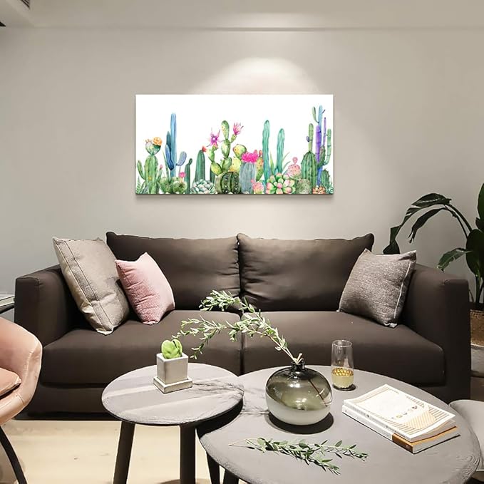 Wall Art for living room Canvas Prints Artwork bathroom Wall Decor Simple Life Green plants cactus Picture Watercolor painting Framed bedroom wall decorations Office posters Works Home Decoration