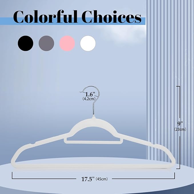 Smartor White Velvet Hangers 60 Pack, Space Saving Clothes Hangers with Tie Bar, Non-Slip Felt Hanger with Shoulder Notches, Heavy Duty Suit Hanger for Coat, Shirt, Pants, Dress