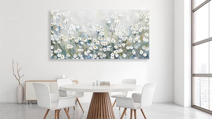 NINEASO Abstract Flowers Canvas Wall Art - Elegant Daisy Pictures White Yellow Wildflower Wall Decor Modern Botanical Painting Print Artwork for Living Room Bedroom Home Office Decor 20" x 40"