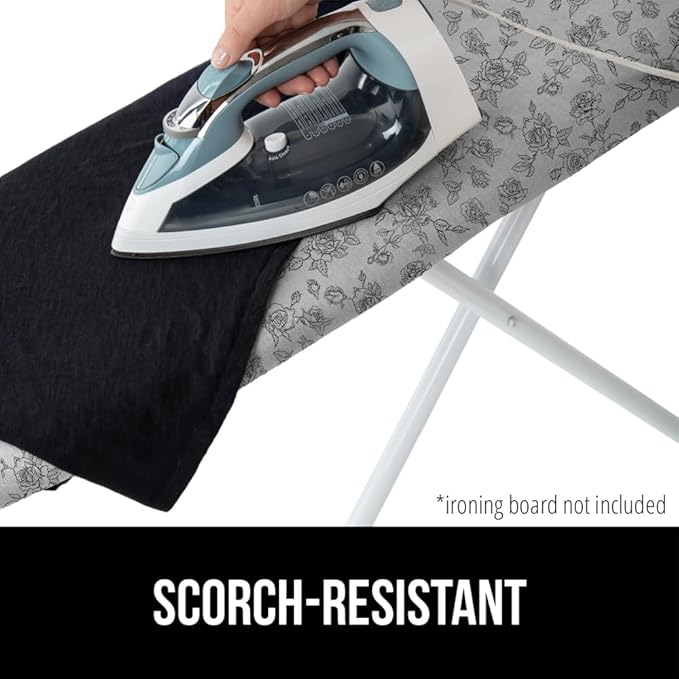 The Original GORILLA GRIP Ironing Board Cover and Pad, Silicone Coating, Thick Scorch Resistant Padding, Heavy Duty Iron Covers Standard Boards, Hook and Loop Fastener Strap, Gray Floral, 15x54