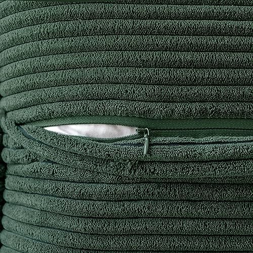 MIULEE Christmas Decorative Euro Sham Throw Pillow Covers for Couch Bed Livingroom 26x26 Inch Set of 2 Dark Green Boho Accent Throw Pllows Broadside Striped Patchwork Soft Corduroy Pillowcases
