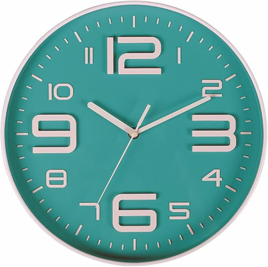 Zaoniy Non-Ticking Silent Quartz Wall Clock with Big 3D Number Modern Design Quiet Sweep Movement Indoor Decorative for Living Room Kitchen Wall Clocks Battery Operated 10-Inch (Bluegreen)