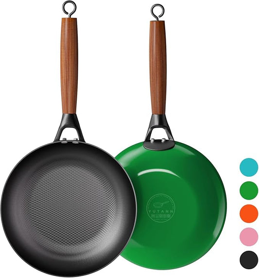 YUTANN Nonstick Frying Pan, 8 inch Enameled Cast Iron Pan Kitchen Healthy Egg Fry Pan Omelette with Detachable Handle, Lightweight Pre-seasoned Cast Iron Skillet, Dishwasher & Oven Safe