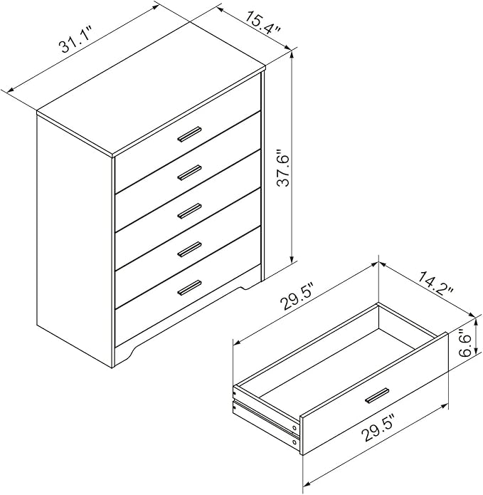 Panana Dresser for Bedroom with 4/5 Drawers, Wooden Chest of Drawers, Storage Organizer Unit Dressers for Bedroom, Living Room, Hallway, Nursery (White, 5 Drawer)
