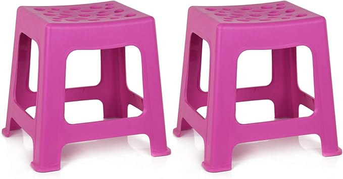 Mintra Home Light Duty Plastic Stools 2pk (12.5in Height, Fuchsia)