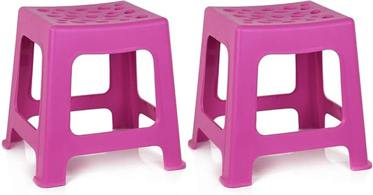 Mintra Home Light Duty Plastic Stools 2pk (12.5in Height, Fuchsia)