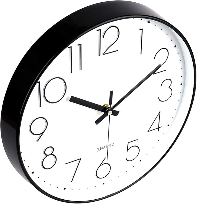 jomparis 12 Inch Modern Wall Clock Silent Non Ticking Battery Operated Quartz Decorative Round Wall Clock for Office Classroom School (Black)