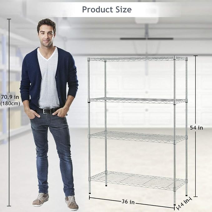 BestOffice Shelving Unit NSF Metal Large Storage Shelves Heavy Duty Height Adjustable Commercial Grade Steel Utility Layer Shelf Rack Organizer (36x14x54, Chrome)