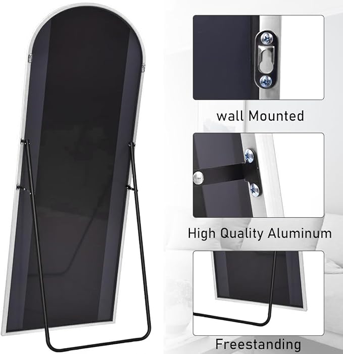 Full Length Mirror, 71"x30" Arched Floor Mirror, Oversized Standing Mirrors, Hanging or Leaning Against Wall Mounted Mirrors, Large Full Body Mirror with Aluminum Frame for Bedroom (White)