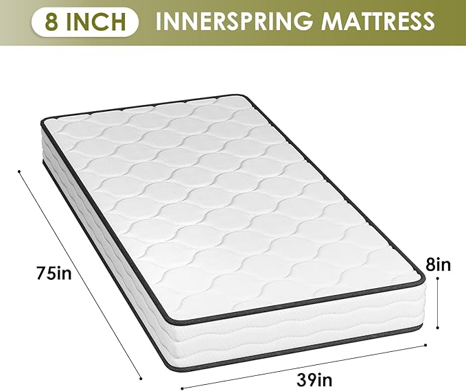 PayLessHere 8 Inch Mattress Medium Firm Spring Mattress Cool Sleep Pressure Relief Fiberglass Free Twin Size Mattress in a Box CertiPUR-US Certified Breathable Foams Mattress