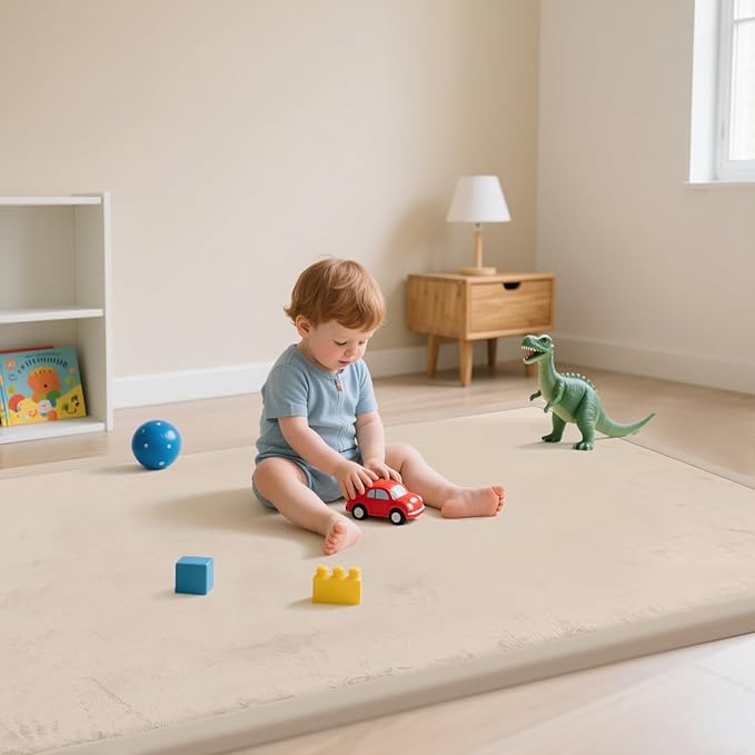 Baby Play Mat for Floor, 50 X 50x 1.3" Memory Foam Playpen Mat,Ultra Soft Tummy Time Mat with Non-Slip Backing, Baby Crawling Mat Child Nursery Rug for Infant, Toddlers, Kids (Beige)